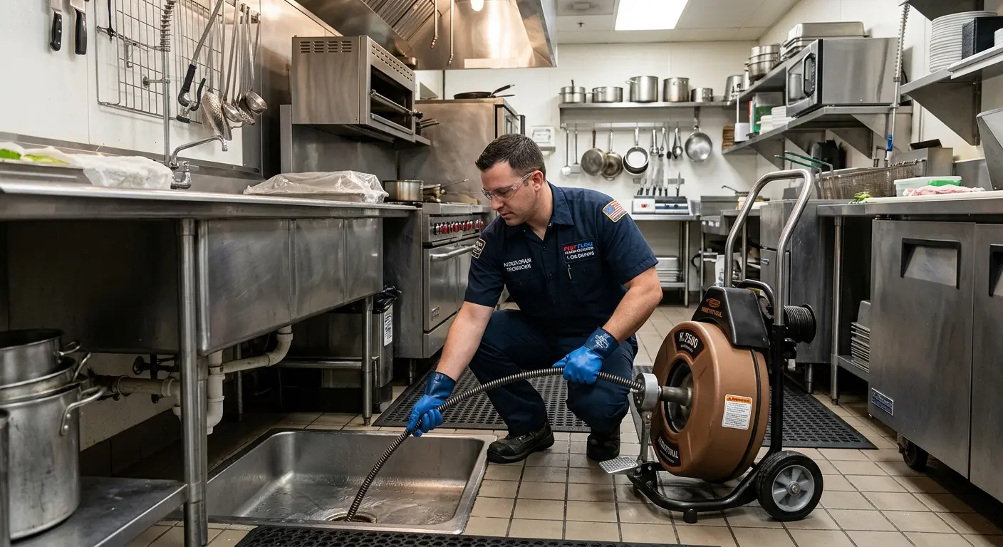 Commercial drain cleaning service in a restaurant kitchen in Trenton