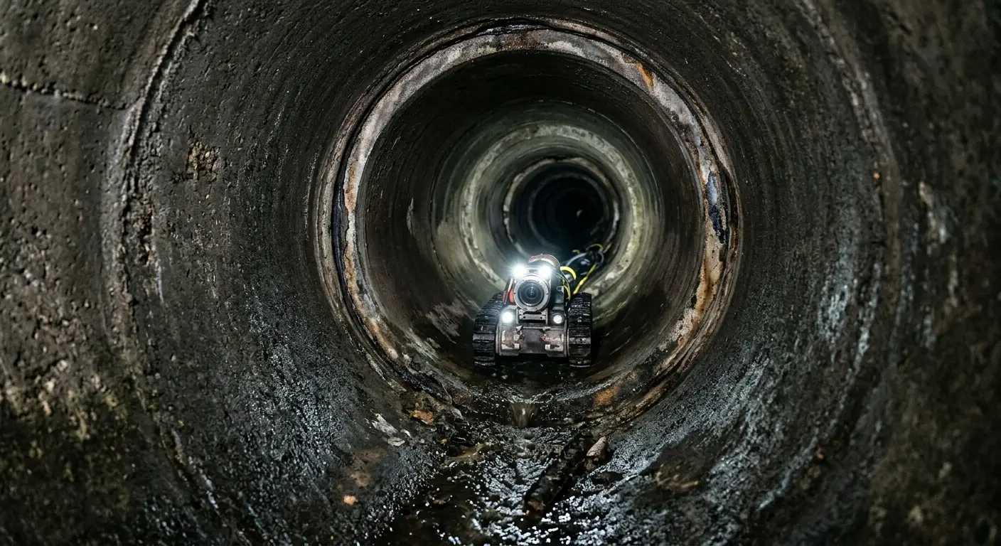 Robotic sewer camera inspecting pipe interior for Drain Snake Service in Trenton